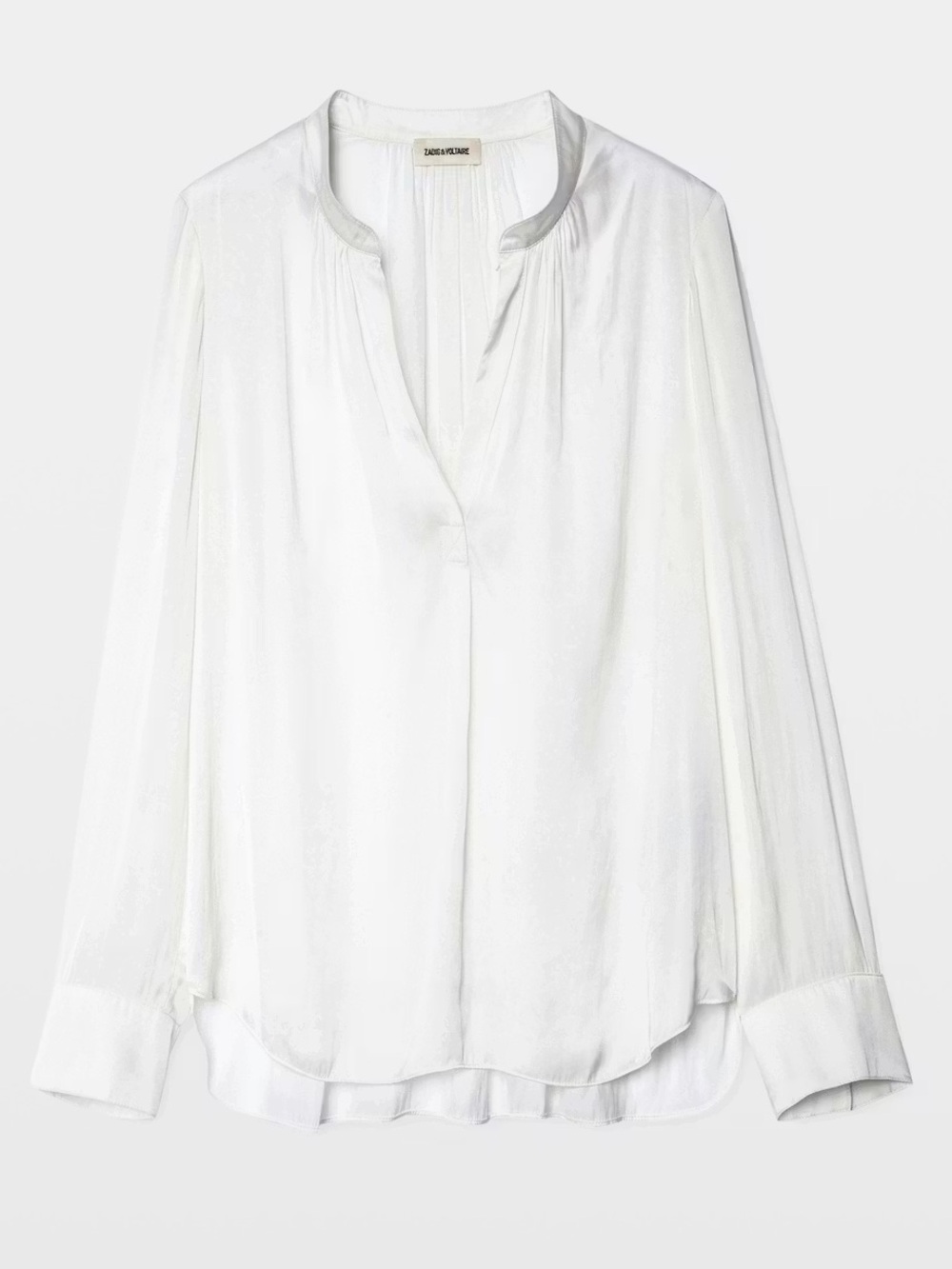 Zadig & Voltaire Womens Blouse White Size M Tink Satin Long Sleeve Mao Collar